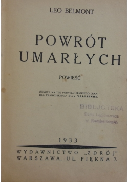 Powrót umarłych, 1933 r.