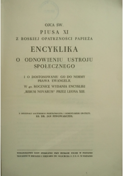 Ojca Św. Piusa XI z boskiej opatrzności Papieża encyklika o odnowieniu ustroju społecznego, 1934 r.