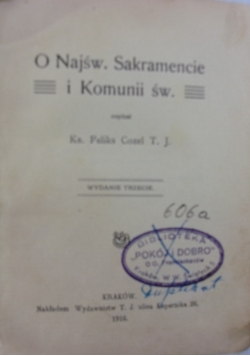 O Najśw. Sakramencie i Komunii św. 1916 r.