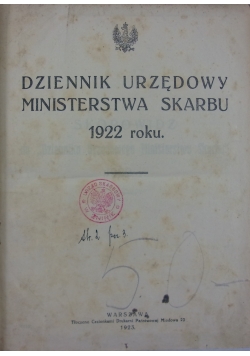 Dziennik urzędowy Ministerstwa Skarbu, 1922 r.