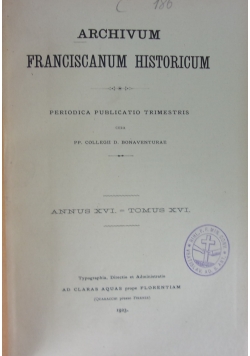 Archivum Franciskanum Historicum, 1931r.