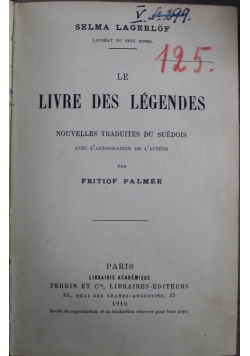 Le Livre Des Legendes 1910 r.