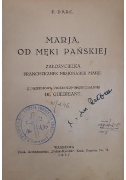 Maria, od męki pańskiej, 1927 r.