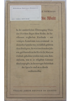 Die Kirche und die Welt, 1938 r.