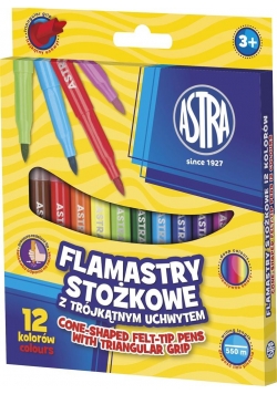 Flamastry stożkowe 12 kolorów ASTRA