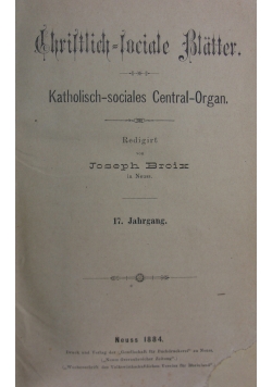 Chriltlich lociale Blatter, 1884r.