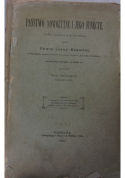 Państwo nowożytne i jego funkcye, 1896 r.