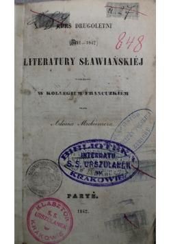 Kurs drugoletni literatury sławiańskiej 1842 r.