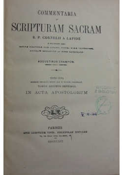 Commentaria in Scripturam Sacram, 1891 r.