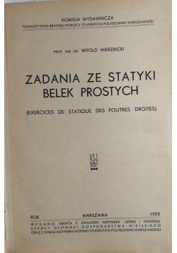 Zadania ze statyki belek prostych,1933r.