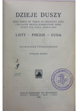 Dzieje duszy czyli żywot Świętej Teresy od Dzieciątka Jezus, 1926 r.