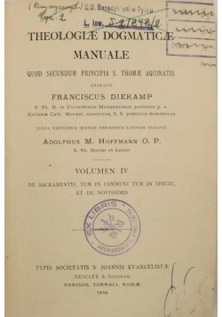 Theologiae Dogmaticae Manuale N. 615 (IV), 1934 r.