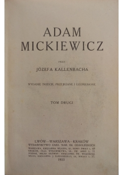 Adam Mickiewicz, Tom II, 1923 r.