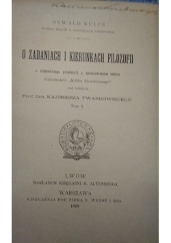 O zadaniach i kierunkach filozofii, 1899 r.