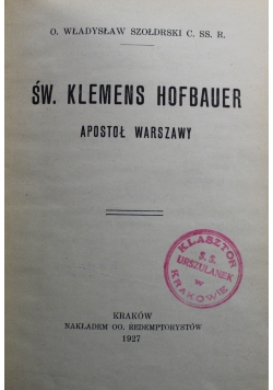 Św Klemens Hofbauer 1927 r.