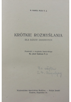 Krótkie rozmyślania dla sióstr zakonnych, 1947 r.