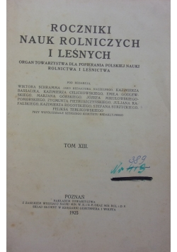 Rocznik nauka rolniczych i leśnych, tom XIII, 1925 r.