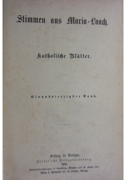 Stimmen aud Maria-Laach, 1891r.