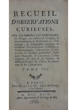 Recueil D'Observations,Tome III, 1749 r.
