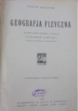 Geografja fizyczna, 1922 r.