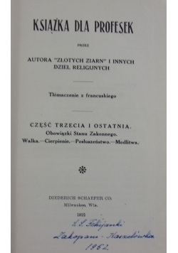 Książka dla profesek, 1912 r.