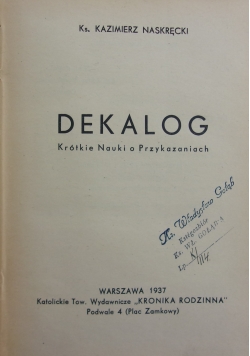 Dekalog  krótkie nauki o przykazaniach, 1937 r.