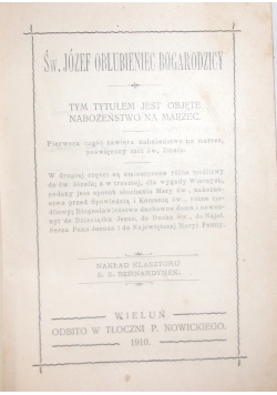 Św Józef oblubieniec Bogarodzicy, 1910 r.