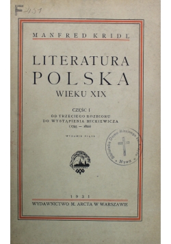 Literatura Polska wieku XIX Część I 1931 r