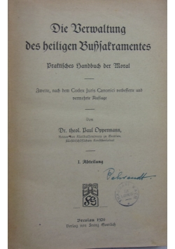 Die Berwaltung des heiligen Bufsatramentes, 1920 r.