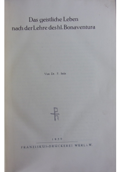 Das geistliche Leben nach der Lehrer des. hl. Bonaventura, 1939 r.