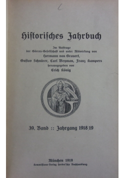 Historisches Jahrbuch. Tom 39, 1919 r.