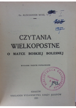 Czytania wielkopostne o Matce Boskiej Bolesnej, 1923 r.