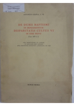 De bubi baptismi in impedimento disparitas cultus vi in iure novo
