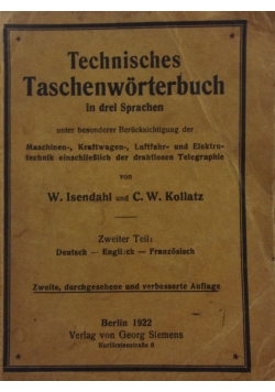 Technisches Taschenworterbuch, 1922 r.