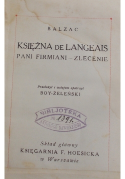 Księżna De Langeais , 1926r.