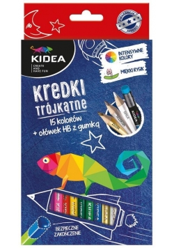 Kredki trójkątne 15 kolorów z ołówkiem KIDEA