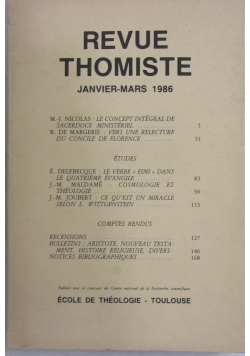 Revue Thomiste. Janvier Mars 1986