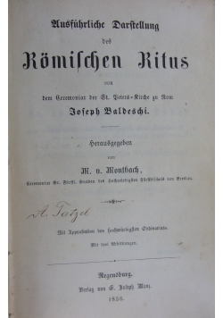 Ausfuhrliche Darstellung des Romischen RItus, 1856 r.