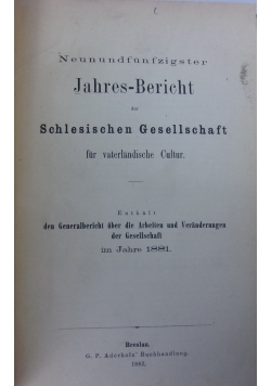Neunundfunfzigster Jahres-Bericht der Schlesischen Gesellschft, 1882 r.