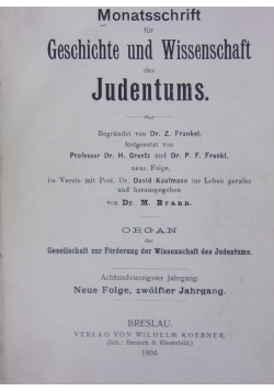 Monatsschrift fur Geschichte und Wissenschaft des Judentumus, 1904r.