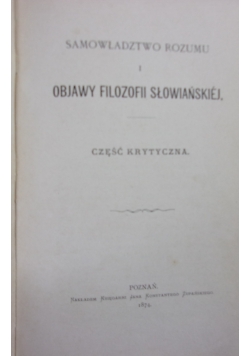 Filozofia i krytyka ,1874r.