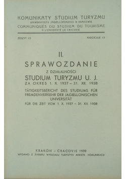 II.Sprawozdanie z działalności Studium Turyzmu U.J. ,1939 r.