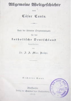 Allgemeine Weltgeschichte, 1852 r.