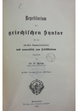 Repetitorium der griechilchen syntax, 1909r.