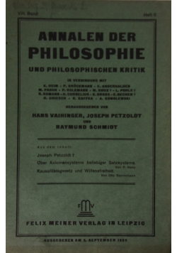 Annalen Der Philosophie, Heft 6, 1929r.