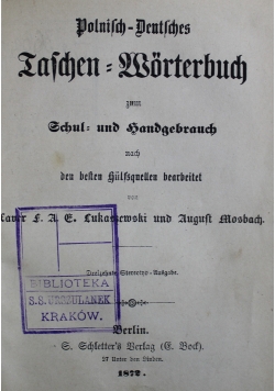 Polnisch Deutsches Taschen worterbuch 1872 r