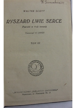 Ryszard Lwie serce, Tom III