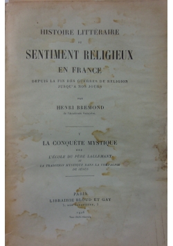 Histoire Litteraire Sentyment Religieux En France, 1926 r.