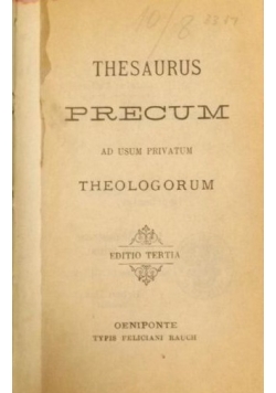 Thesaurus Precum Ad Usum Privatum Theologorum, 1921 r.