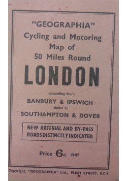Cycling and Motoring Map of 50 Miles Round ,1930 r.